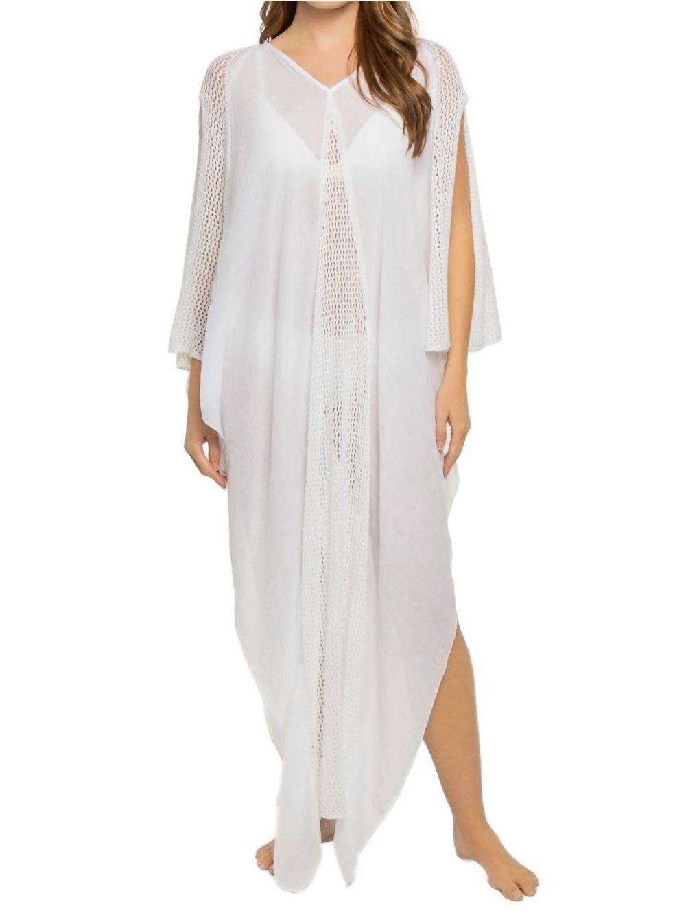 White Mesh-Panel Swim Coverup Kaftan